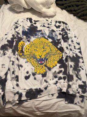 Def Leppard Tie-Dye Sweatshirt with Bold Yellow Jaguar